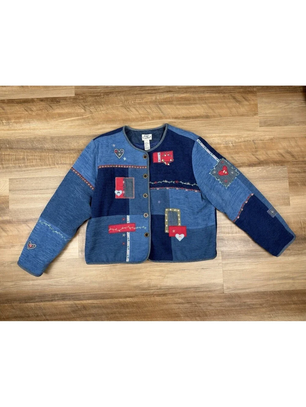 VTG 90s Patchwork Lined Jacket Floral Hearts Petite XL Grannycore Teacher Boho